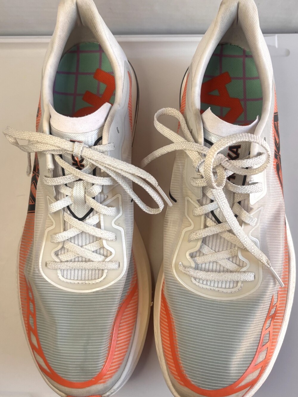 Hoka Women's White & Coral/Peach Athletic Running Shoes Unisex